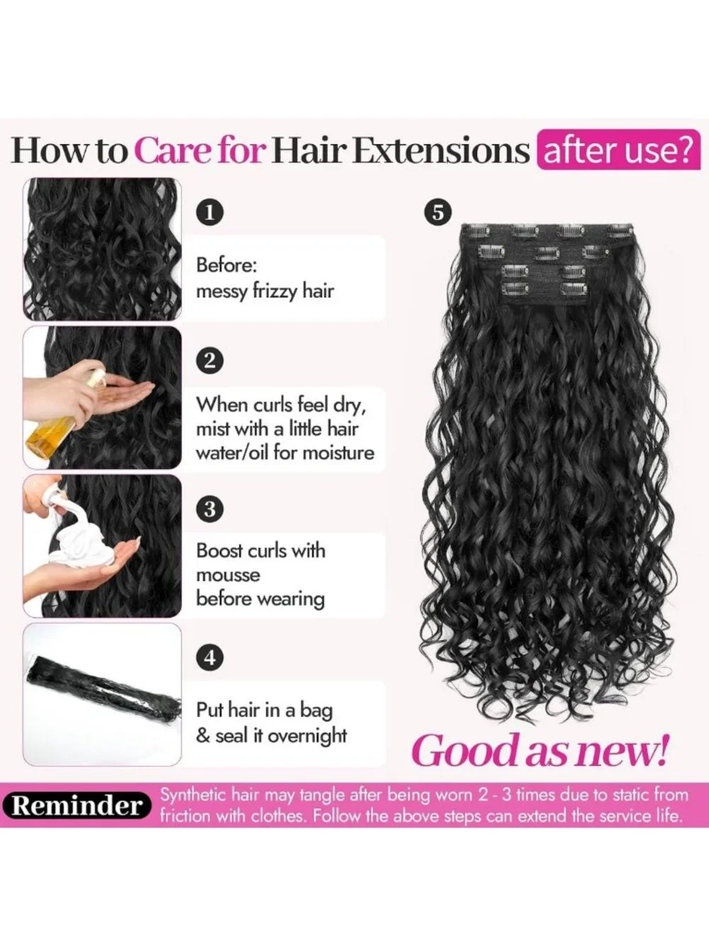 Bouncy Curly Clip-In Hair Extensions 4PCS - Synthetic Volume & Length Boost